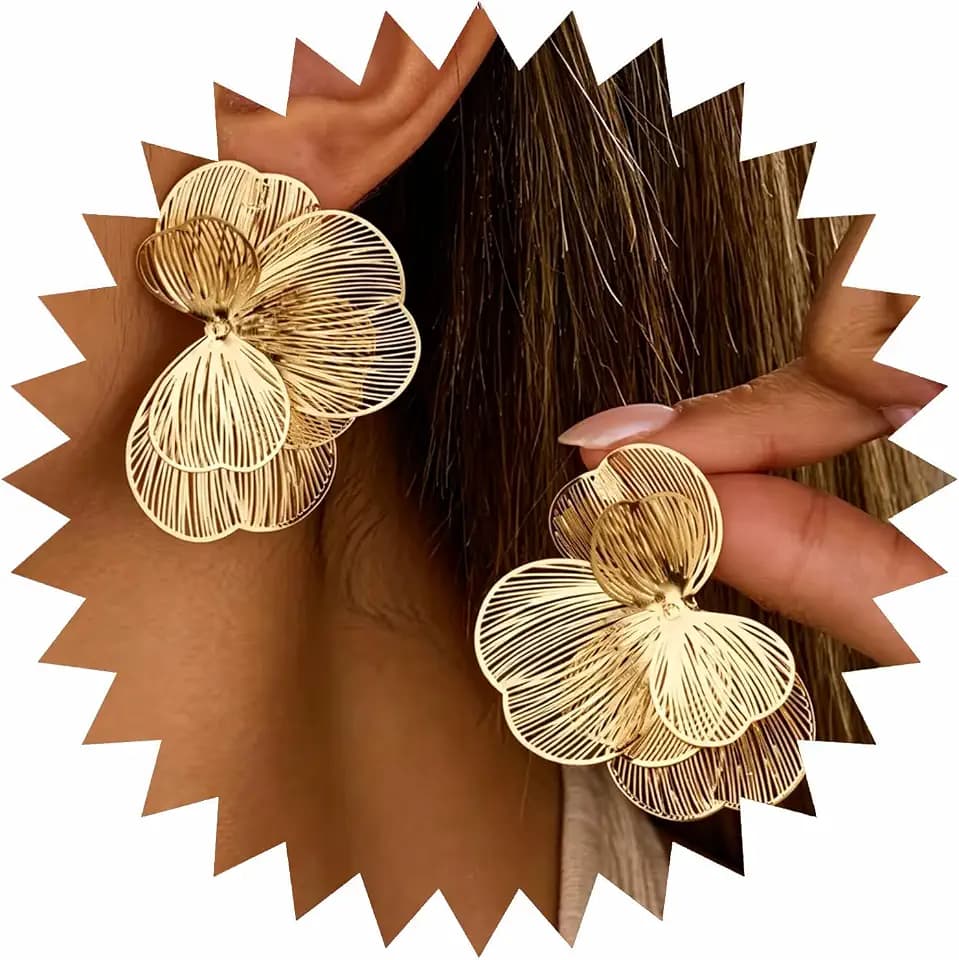Gold Silver Flower Hoop Earrings for Women 14K Gold Plated Large Layered Flower Dangle Drop Earrings Wedding Party Holiday Birthday Gifts Lightweight Trendy Bohemian Jewelry Gift for Her