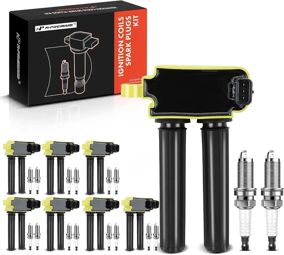 A-Premium Set of 8 Yellow Ignition Coil Pack and Iridium Spark Plugs