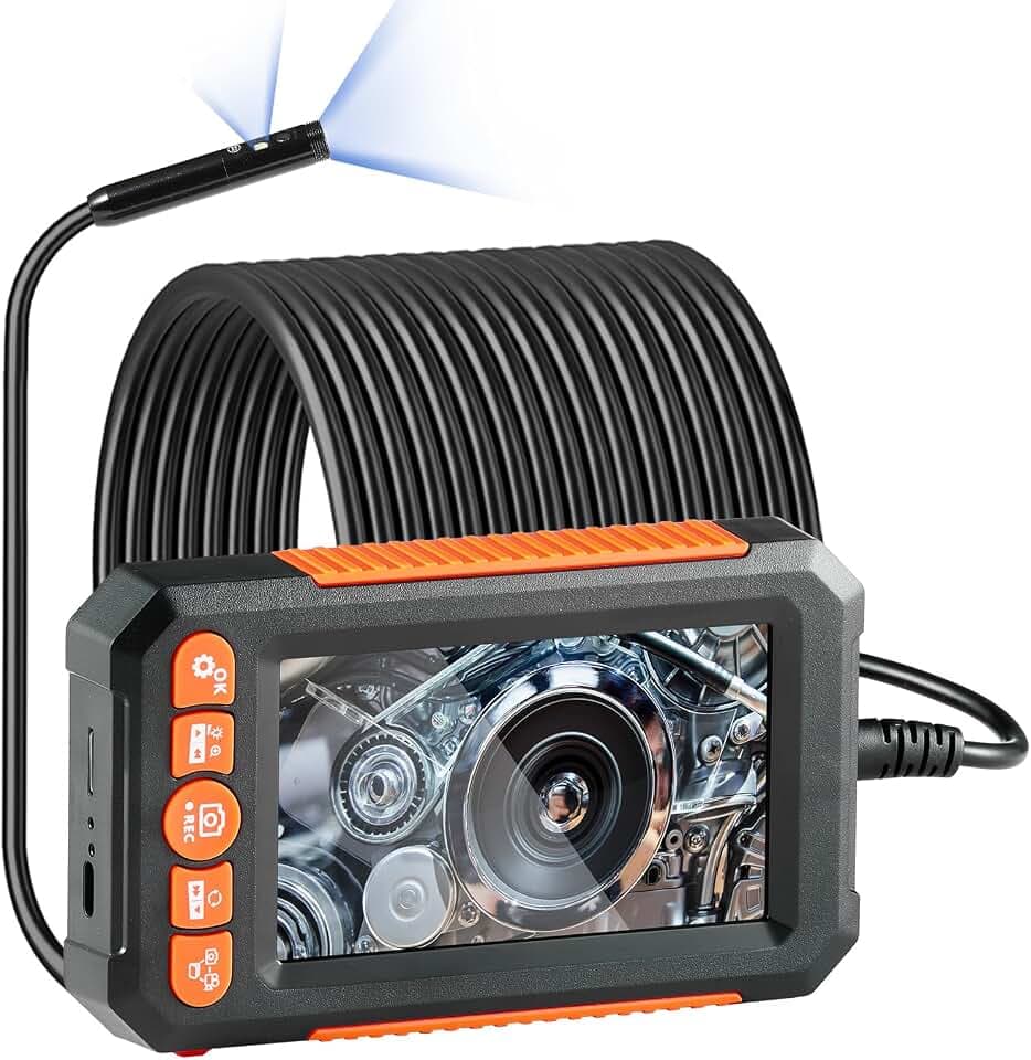 VEVOR Endoskopkamera mit 8+1 Lichtern, 15 m Kabel, Industrie-Endoskop mit Doppellinse, 4,3-Zoll-Bildschirm, 1920x1080P-Inspektionskamera, 4-facher Zoom IP67 wasserdicht Ideal für Auto Sanitär