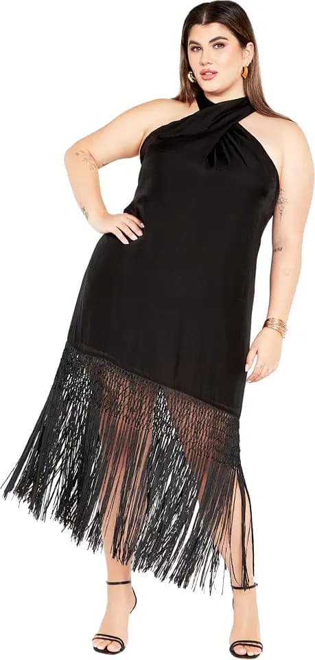 City Chic Women's Plus Size Calypso Fringe Dress