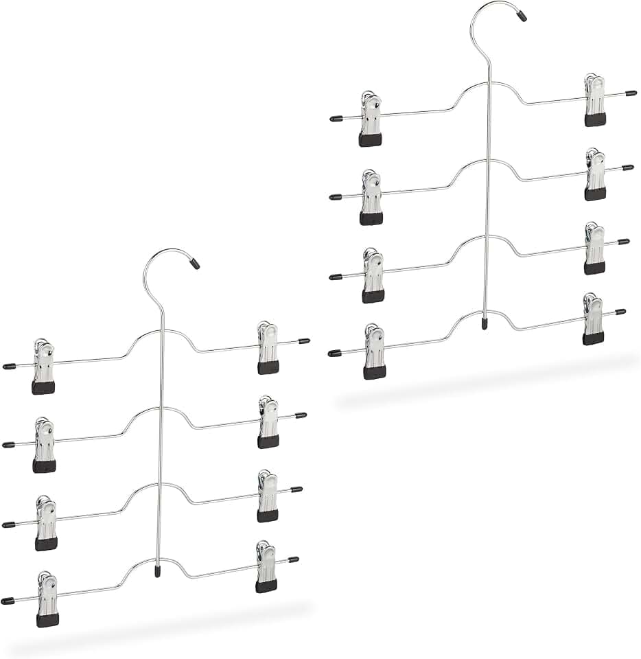 Relaxdays Mehrfachbügel im 2er Set, für 8 Hosen, bis 4 kg, Metall, silber