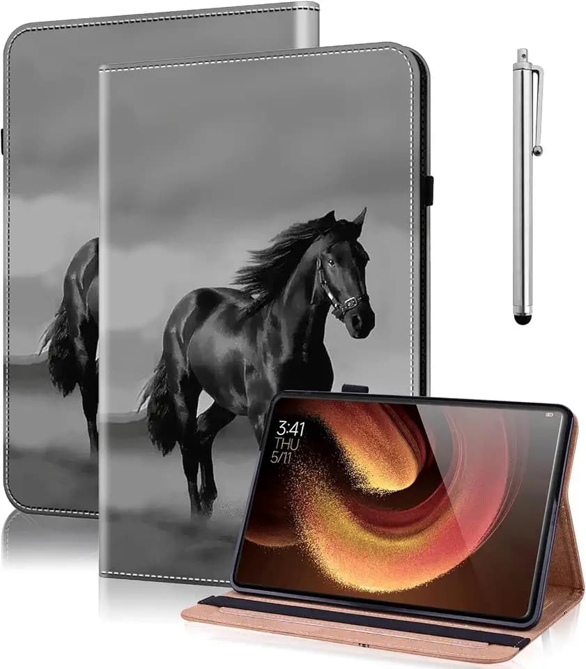 Hülle für Xiaomi Pad 6 (11 Zoll) 2023, PU Leder Stand Folio Cover Multi-Winkel,mit Stylus Stift,Schutzhülle für Xiaomi Pad 6/ Pad 6 Pro -Schwarzes Pferd