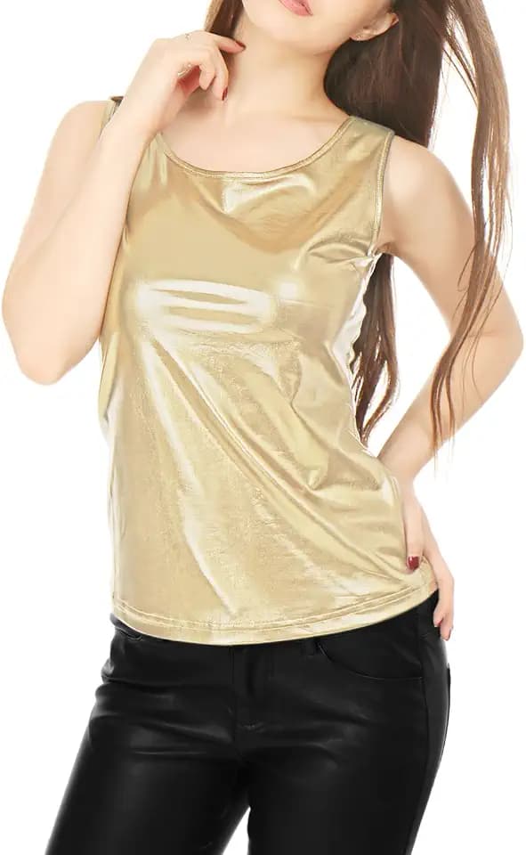 Allegra K Women's Shiny Top Party Club Cami Sparkly Metallic Tank Top