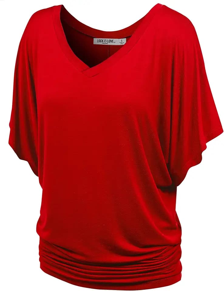 Lock and Love Women's Versatile Casual Short Sleeve Dolman Top – Loose Fit Boat Neck & V-Neck T-Shirt
