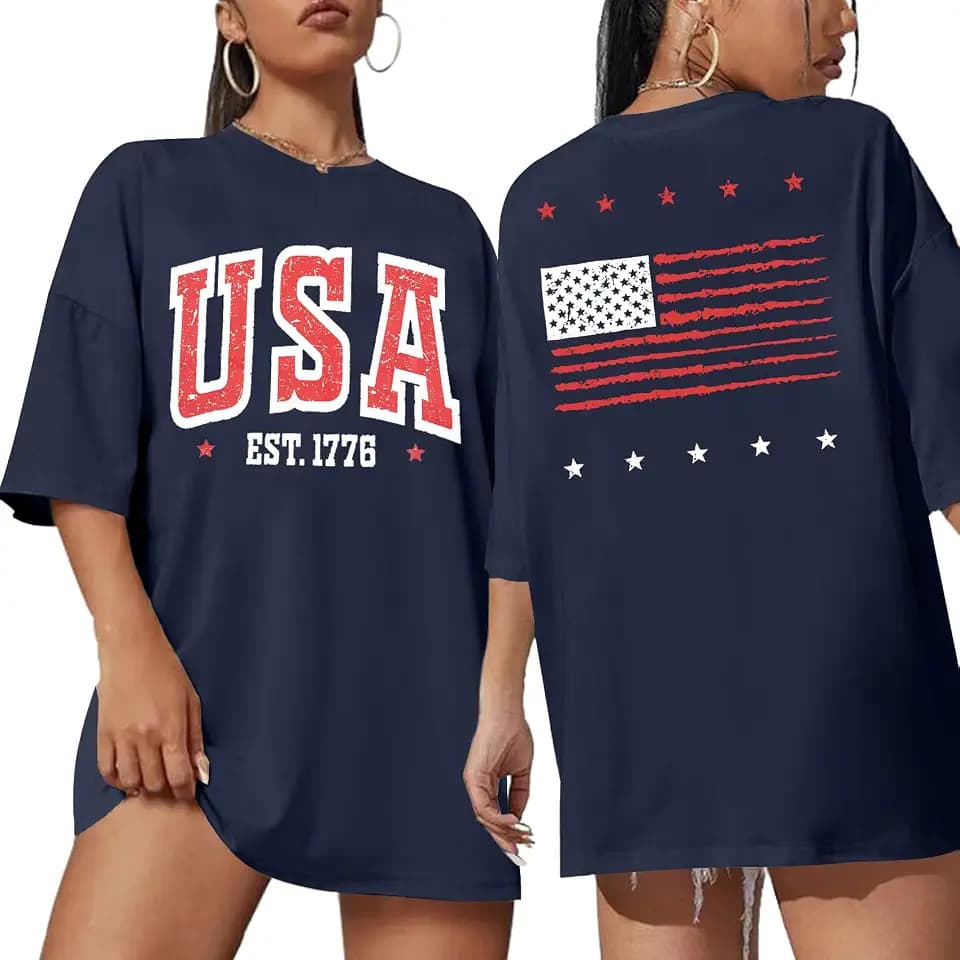 USA T-Shirt for Women USA World Soccer Shirt Vintage American Flag 250th Graphic Tee Tops