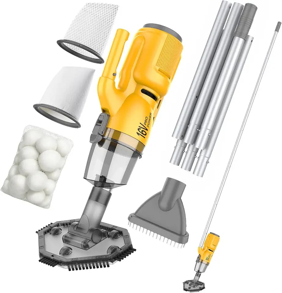 16V Cordless Handheld Pool Vacuum with 3-Stage 3D Micro-Filtration