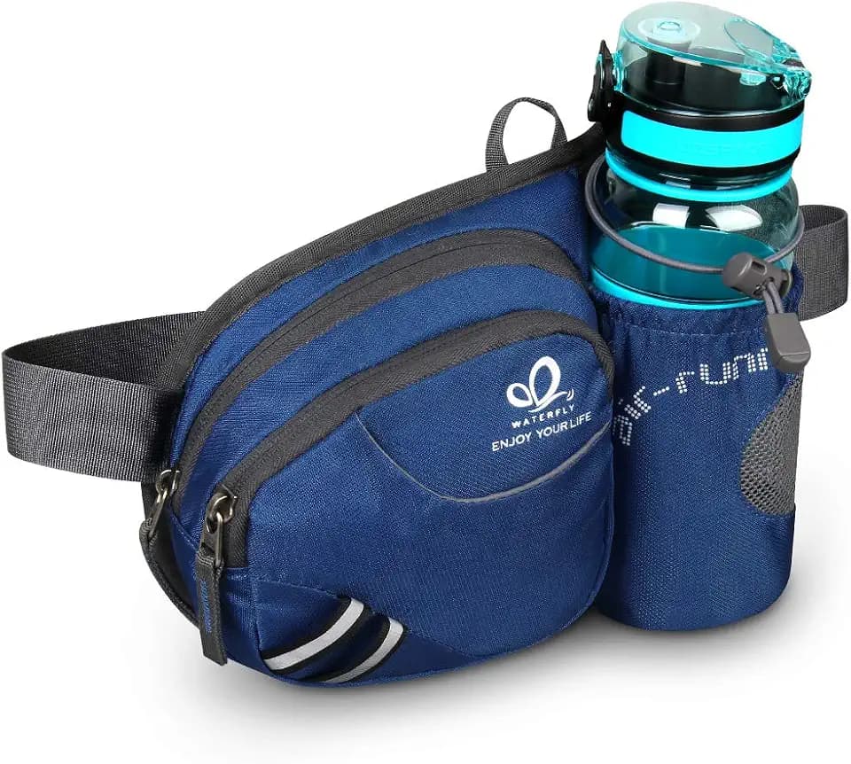WATERFLY Taille Tasche mit Flaschenhalter Damen und Herren, Atmungsaktiv Hüfttasche mit Reflektorstreifen für Laufen Radfahren Camping Klettern Reisen