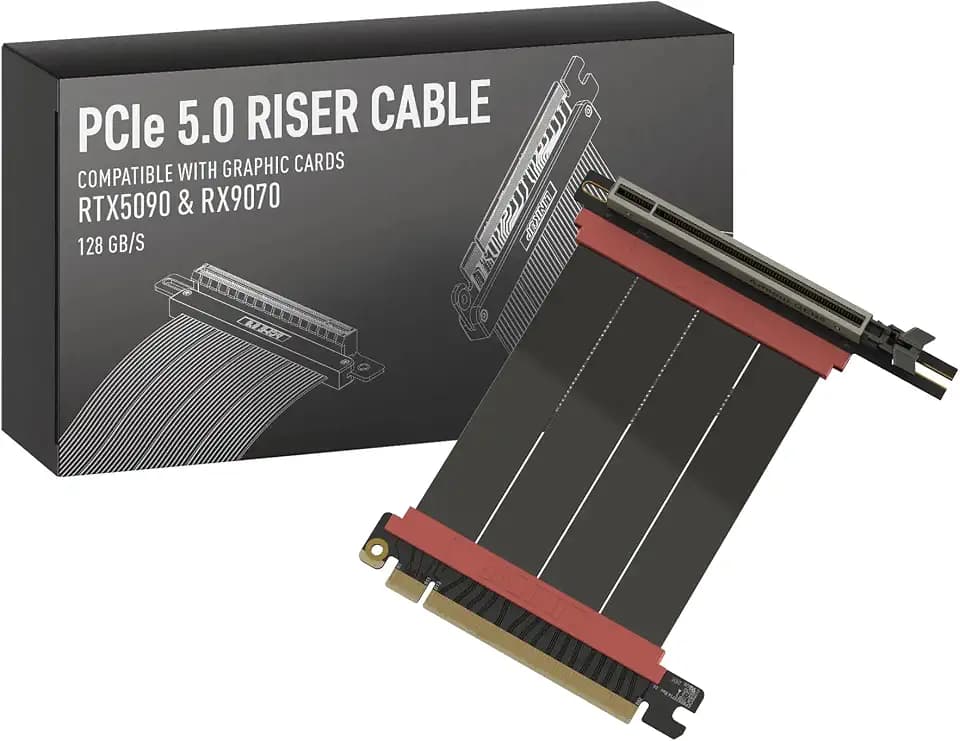 LINKUP PCIe 5.0 Riser Cable | Vertical GPU Mount | Left Angle, 10cm