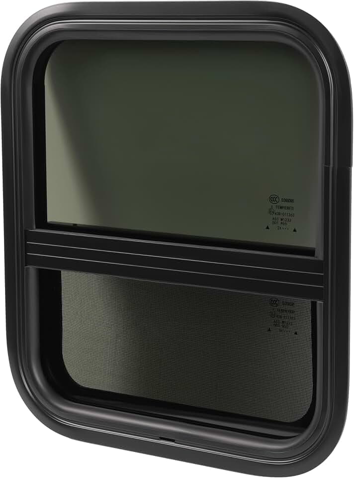 HECASA 17.5" X 15.5" RV Window w/Trim Ring & Mesh Screen for Motor Homes,