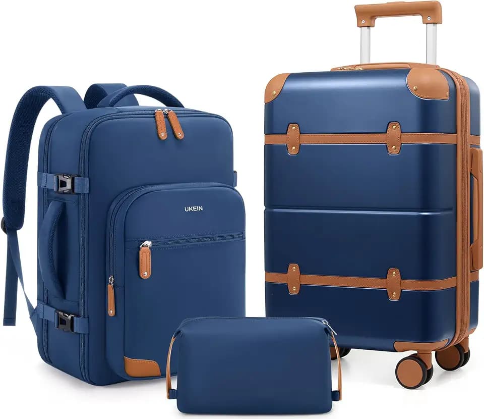 Expandable Carry On Luggage Set, 20In PC Hardside Suitcase with Backpack
