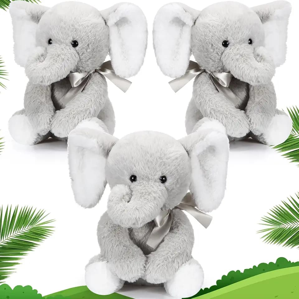 Jenaai 3 Pcs 10 Inch Gray Plush Elephant Stuffed Animal Toy Soft Cute Forest Animals for Valentine's Day Boys Girls Elephant Themed Birthday Party Supplies