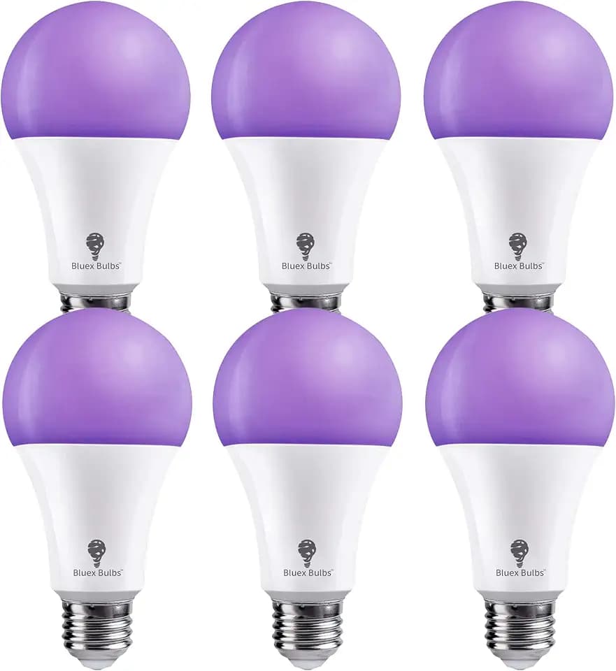 Bluex Bulbs 6 Pack A21 LED Black Light Bulb, 16W (120Watt Equivalent) E26 Blacklight Bulb Level 385-400nm, Body Paint, Glow in The Dark Party LED Light Bulb Neon Glow Fluorescent Poster
