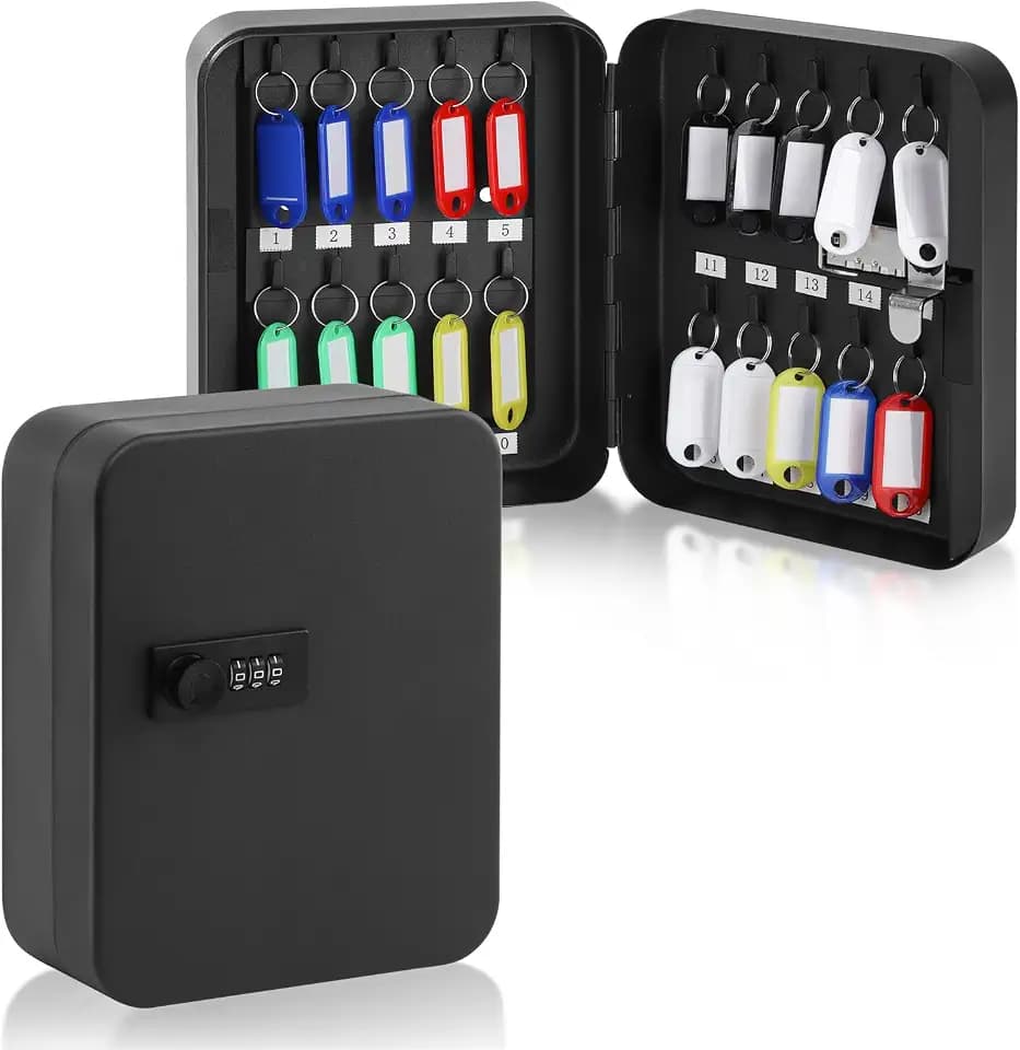 KYODOLED Key Box Wall Mount, 20-Key Steel Cabinet, Combination Lock, Black