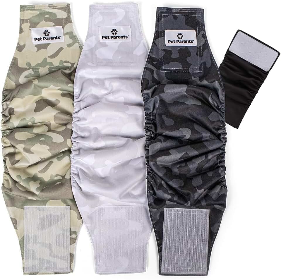 Pet Parents® Washable Belly Bands for Male Dogs (3pack) + Extendrs® of Durable Dog Diapers Male, Premium Male Dog Diapers & Dog Wraps (Large, Camo)