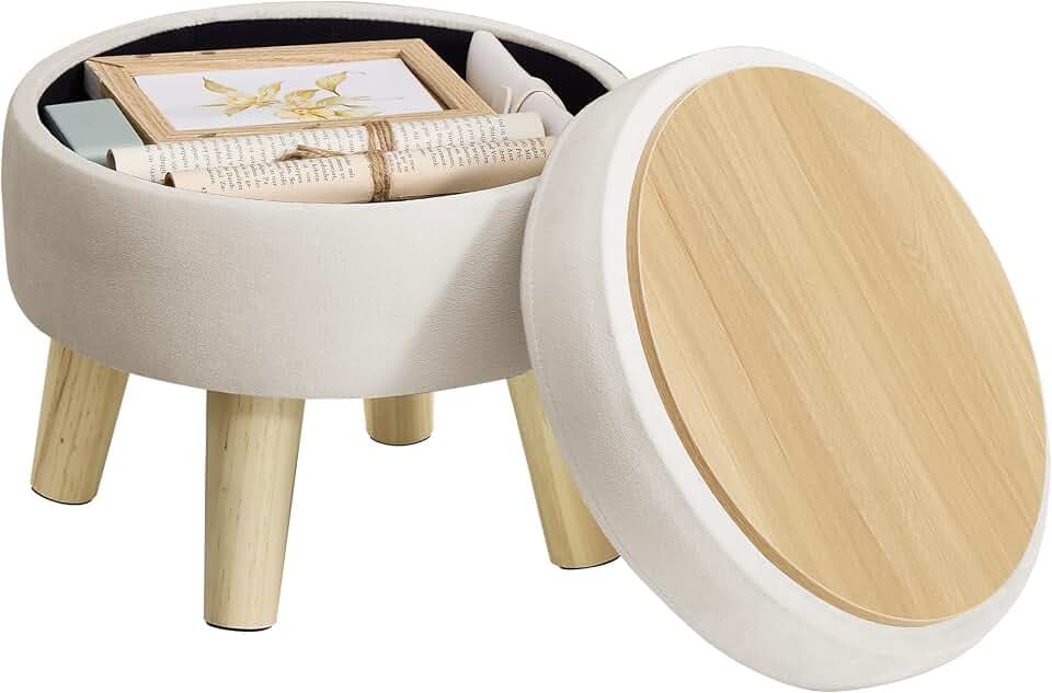 SONGMICS Foot Stool Ottoman, Small Storage Ottoman with Legs, 12.2 Inches