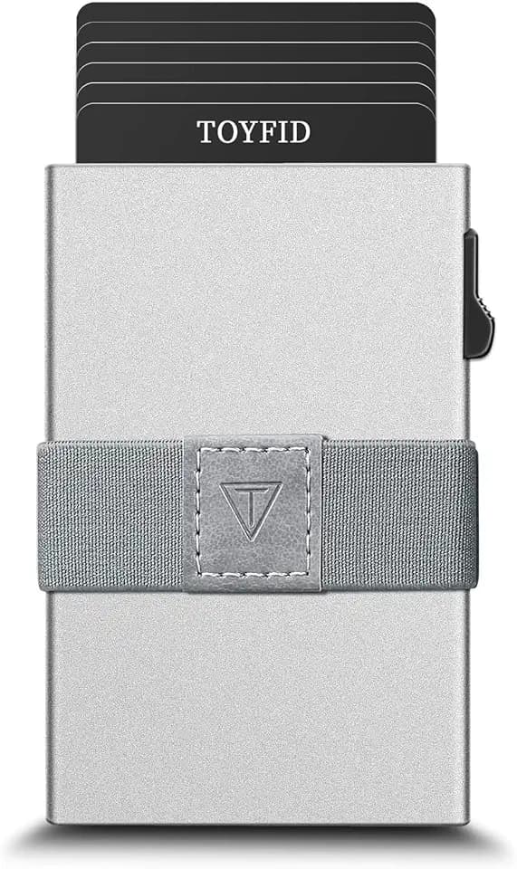 TOYFID Minimalist Wallet for Men - Pop Up Credit Card Wallet for Men,Men's Slim Wallet,Metal Wallet for Mens,Credit Card Holder,Ultralight Cards Wallet,RFID Blocking Protection,Band for Cash, Silver