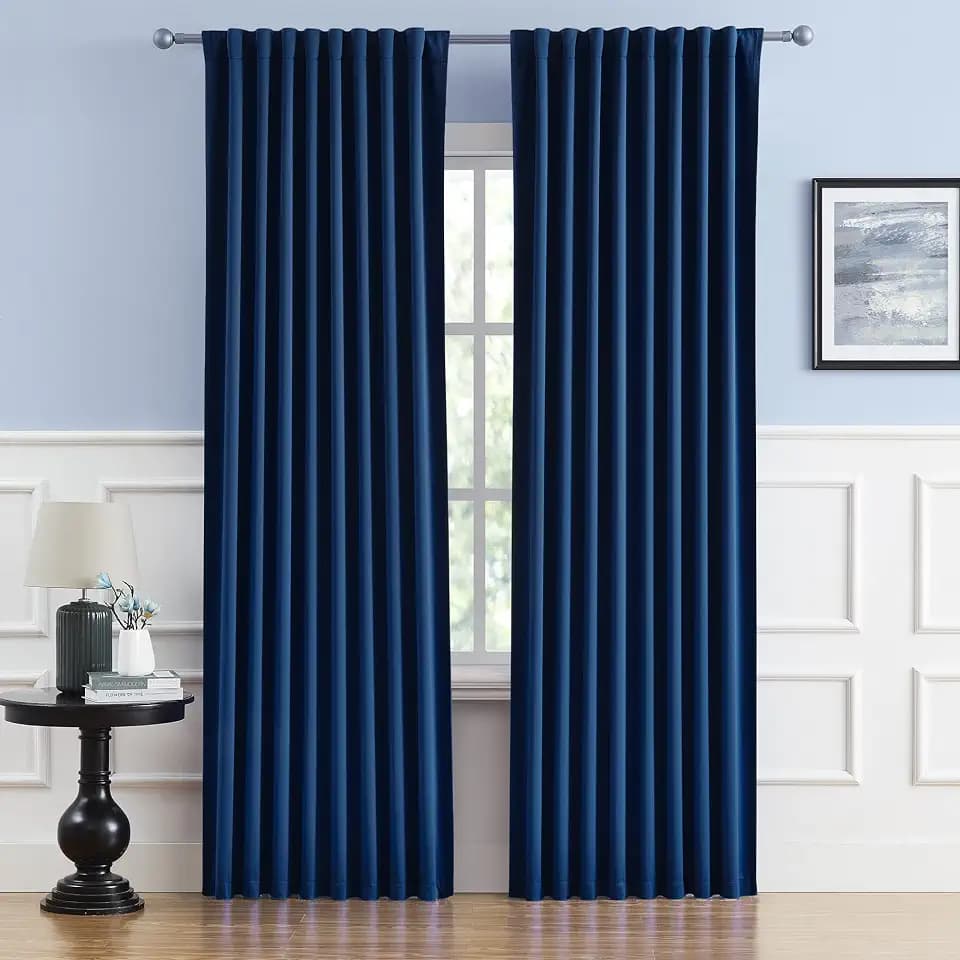 90 Inch Blackout Curtains Navy Blue Thermal Insulated Widow Treatment Panels/Drapes,Back Tab/Rod Pocket Bedroom Draperies, W52 x L90 Each Panel, 2 Panels
