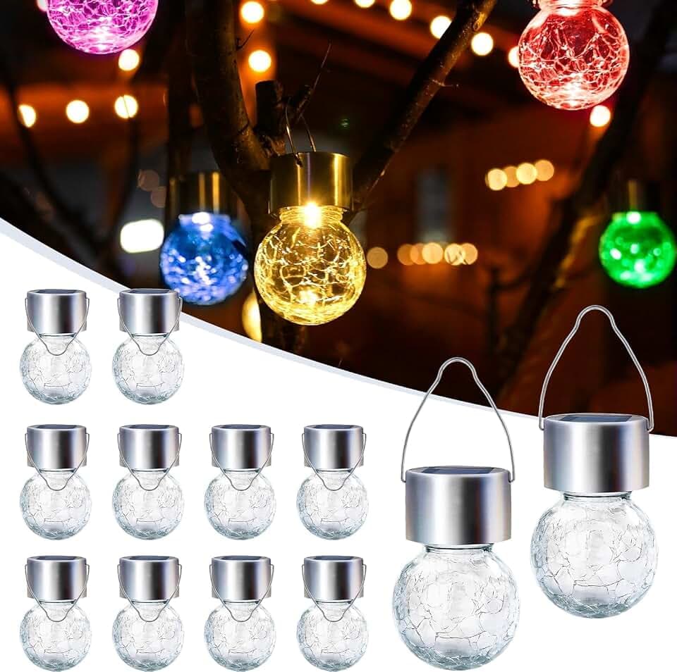 GIGALUMI Solar Hanging Lights Outside Solar Christmas Decoration Light 12Pc
