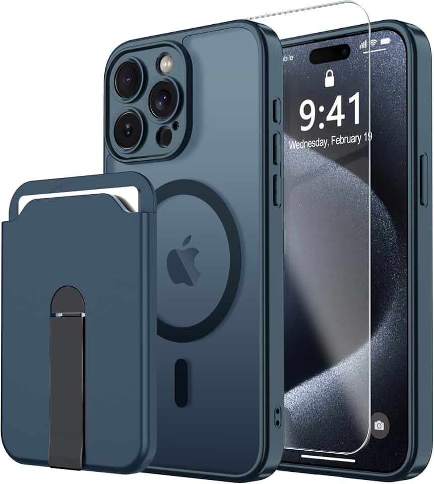 Magnetic for iPhone 15 Pro Case with Screen Protector+Removable Wallet