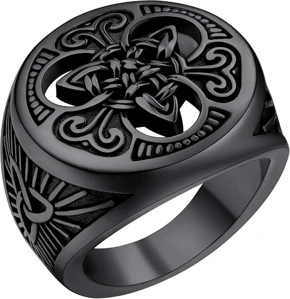FaithHeart Vintag Retro Fingerring Damen Mädchen Irischer Triquetra Siegelring Schwarz Keltischer Knot Accessoires Partnerring Freundschaftsring für Valentinstag Geburtstag