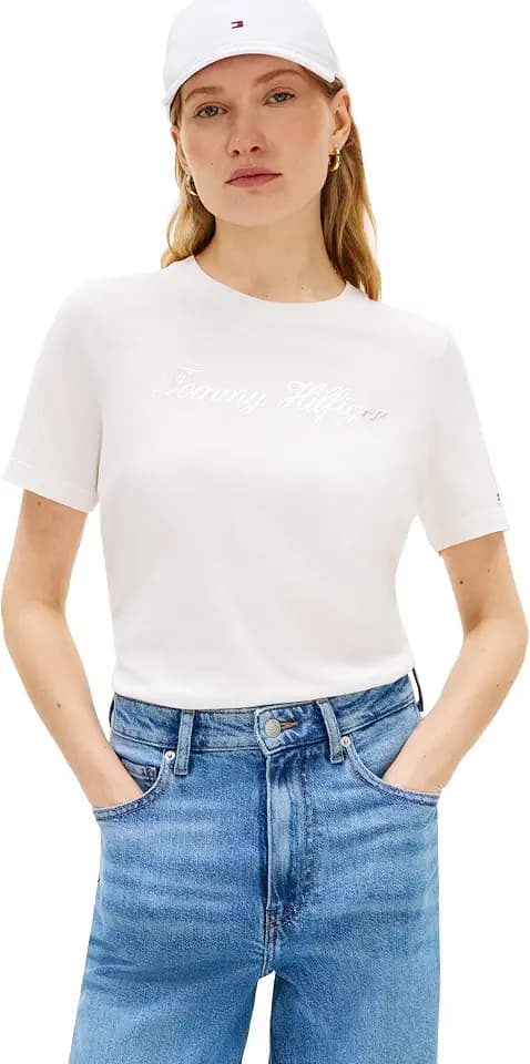 Tommy Hilfiger Women's Short Sleeve Cotton Graphic Logo Crew Neck T-Shirts