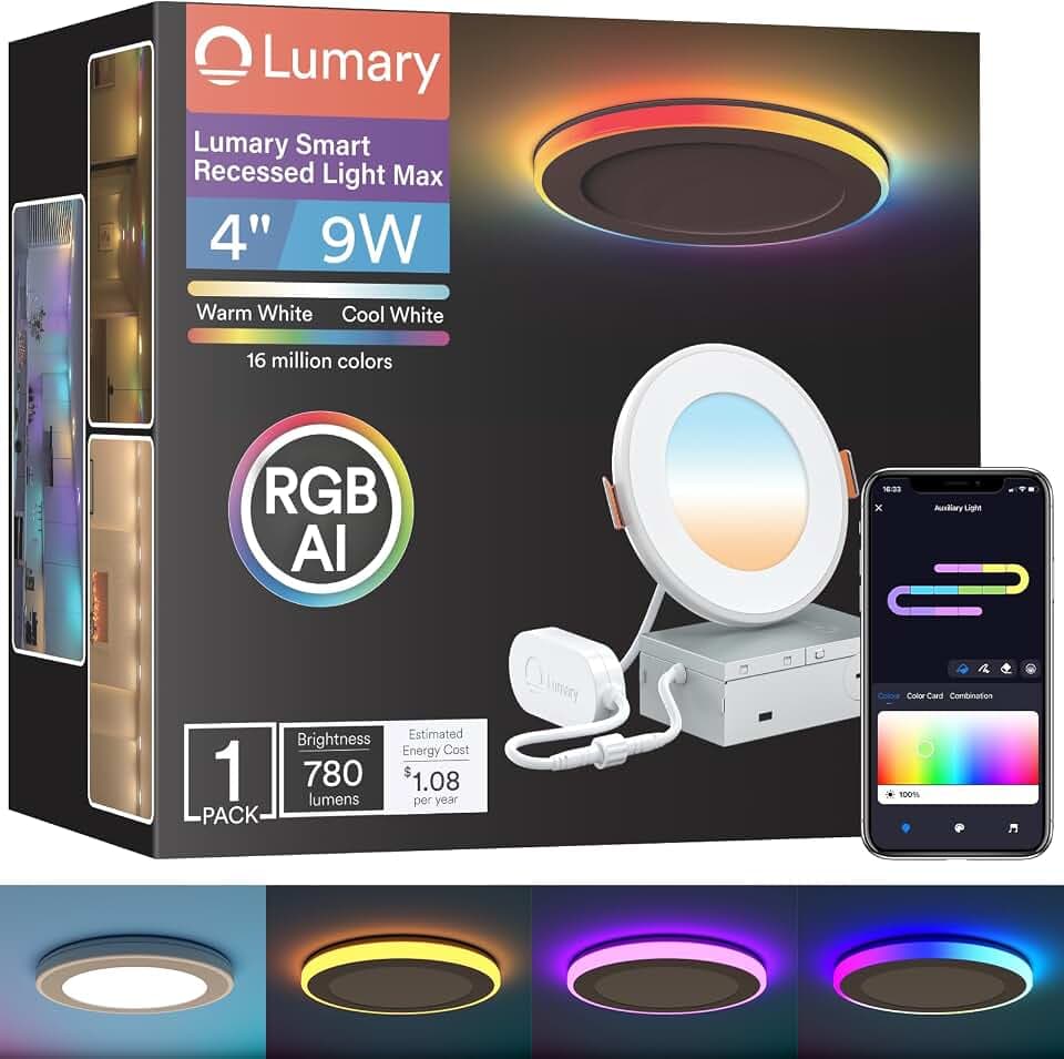 Lumary 4 Inch Smart WiFi Recessed Lights, RGBAI Gradient & Night Ring, 9W