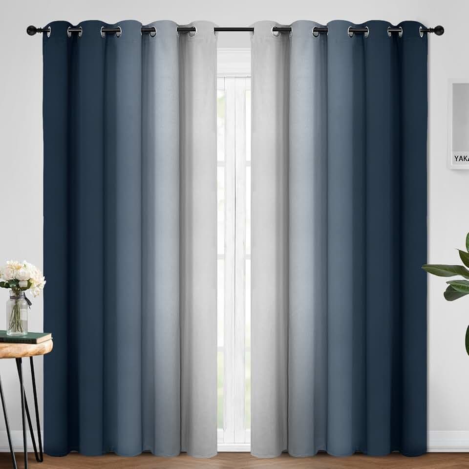 Yakamok Ombre Curtains Navy Blue and Greyish White for Living Room,70Wx84L