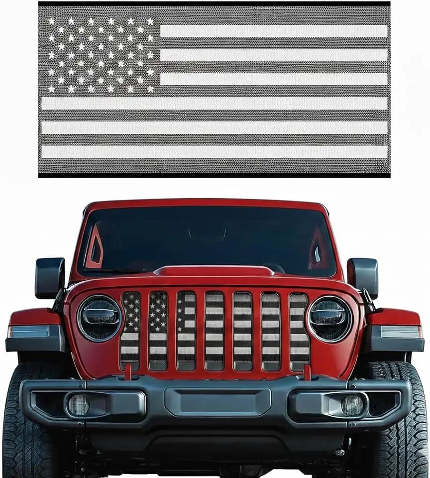 Xprite Grill Insert Compatible with Jeep JL JT 2018-2026 Black White Flag