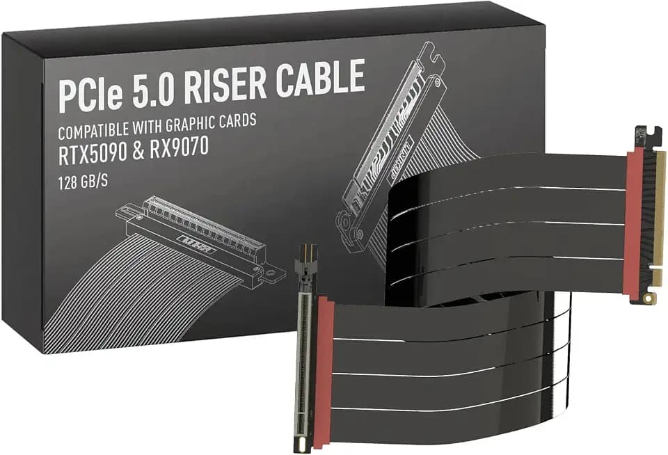 LINKUP PCIE 5.0 Riser Cable | for Vertical GPU Mount | Left Angle | Graphics Card GPU Ready | Usable with PCIe 4.0 & RX 9070/ RTX5090 | 60cm (Total Length: 64cm)