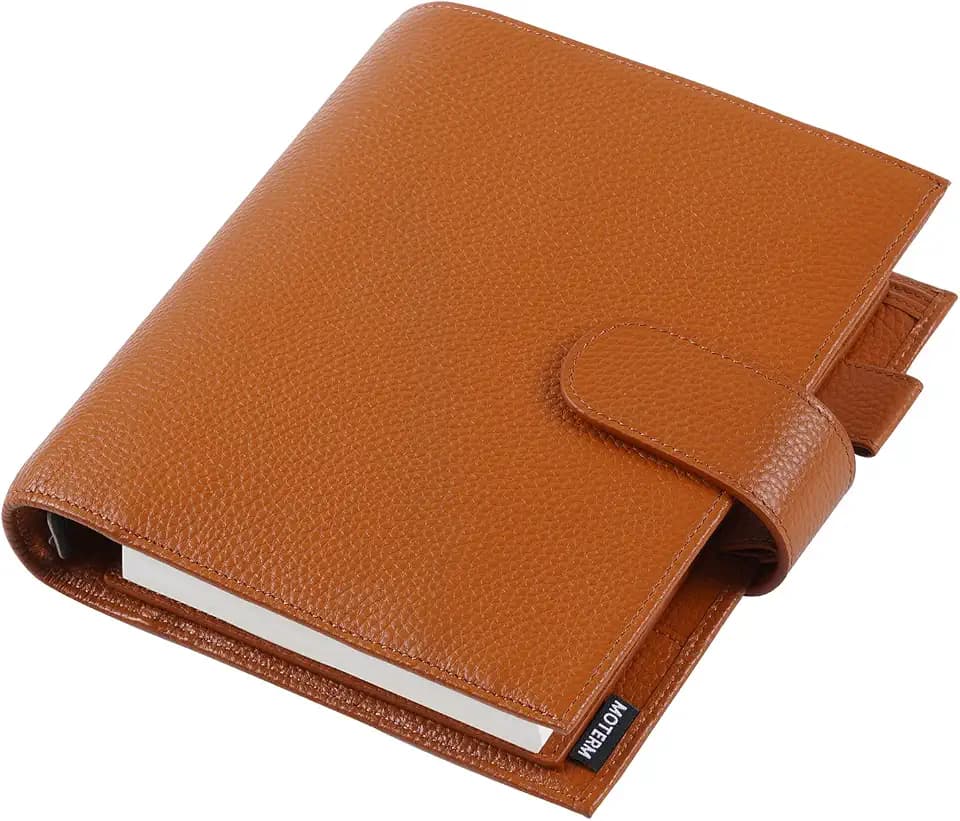 Moterm Personal-Wide Luxe Ringe Planer - Echtes Leder Binder Organizer (30mm Ring, Kiesel-Gebranntes orange)