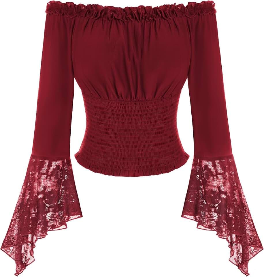 SCARLET DARKNESS Damen Mittelalter Oberteil Langarm mit Spitze