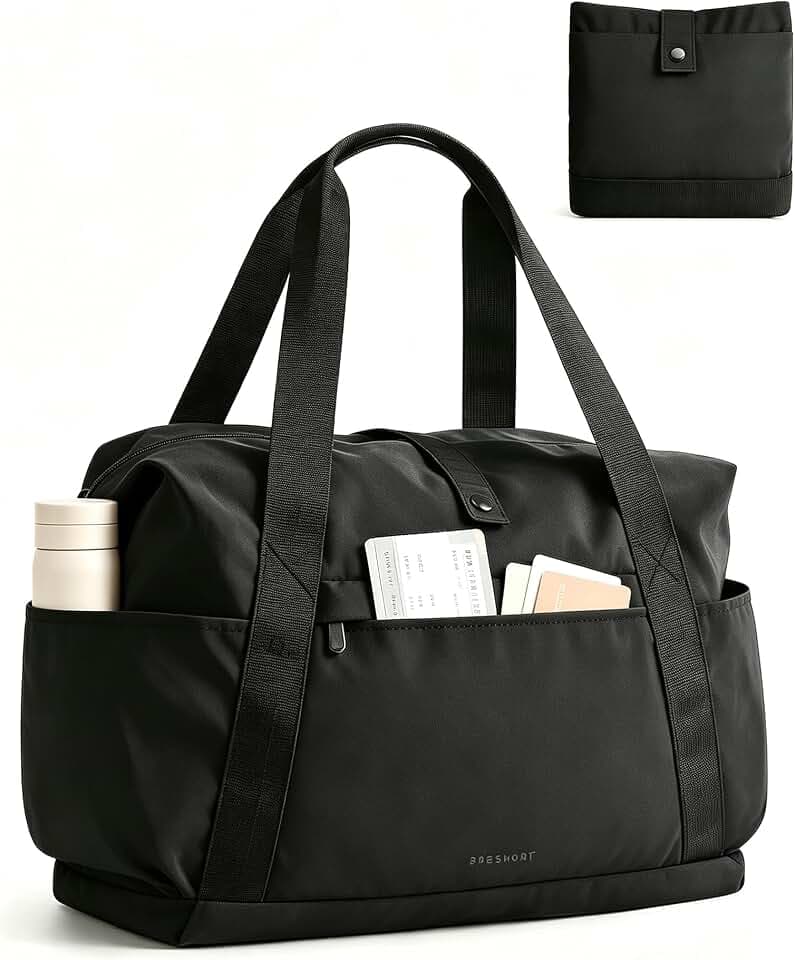 BAGSMART Foldable Duffle Bag for Travel, 25L Personal Item Travel Bag, Carry on Duffel Bag for Travel Essentials, Lightweight Gym Bag for Women, Weekender Bags for Women, Water Resistant
