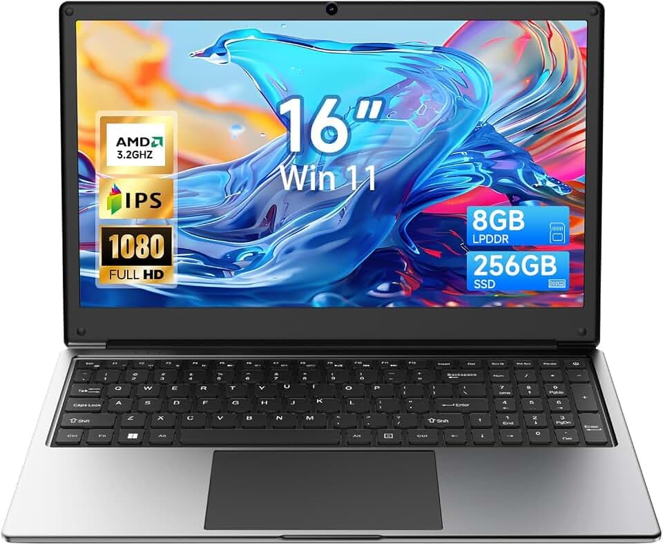 16 inch Laptop Computer,8GB RAM 256GB SSD Storage Laptop PC,with AMD A9 Processor(up to 3.2GHz),IPS FHD Display,Win11,Students & Work Notebook Computer,9000mAh Battery,Cooling System