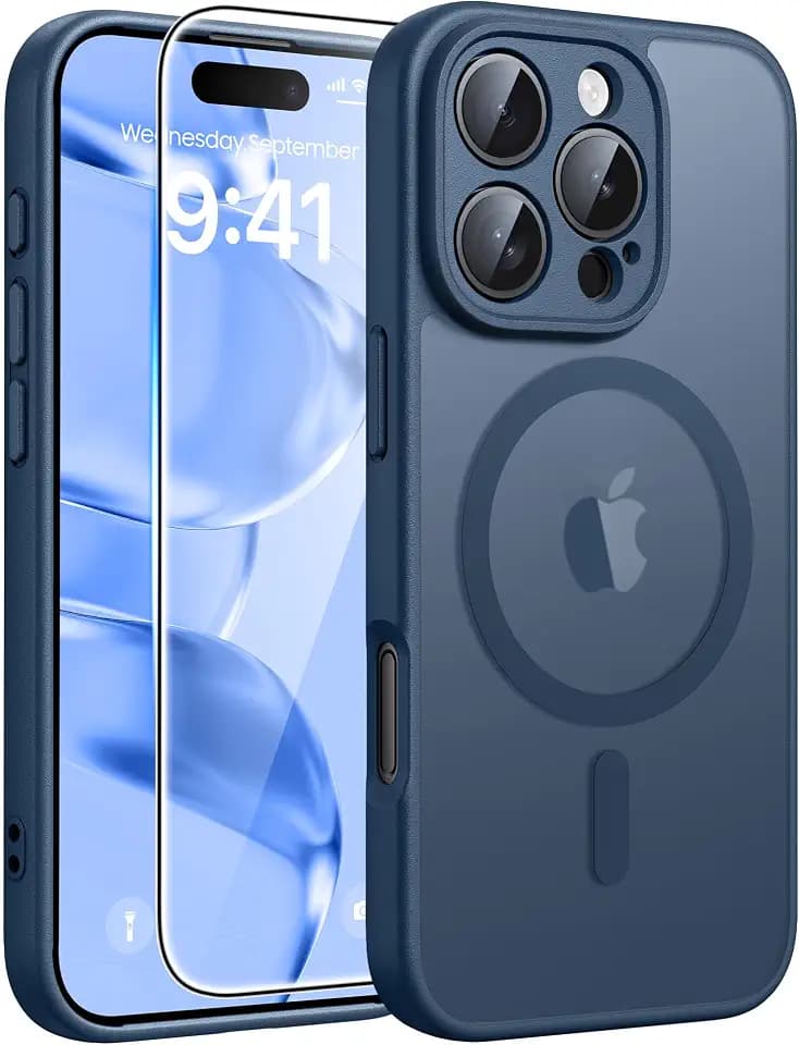 FNTCASE for iPhone 16 Pro Case, Fit for Magsafe, with Screen Protector Blue