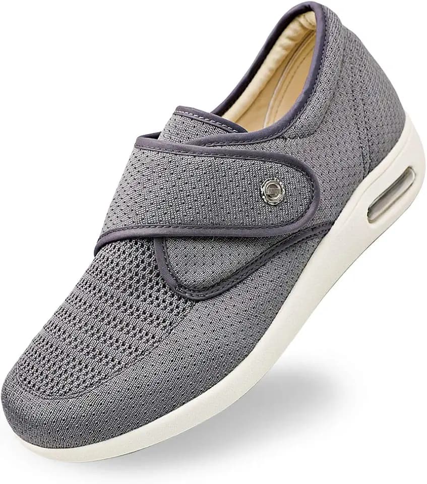 Orthoshoes Women's Elderly Shoes Mesh Breathable Lightweight Walking Sneakers Adjustable Edema Slippers for Diabetic, Swollen Feet Grey