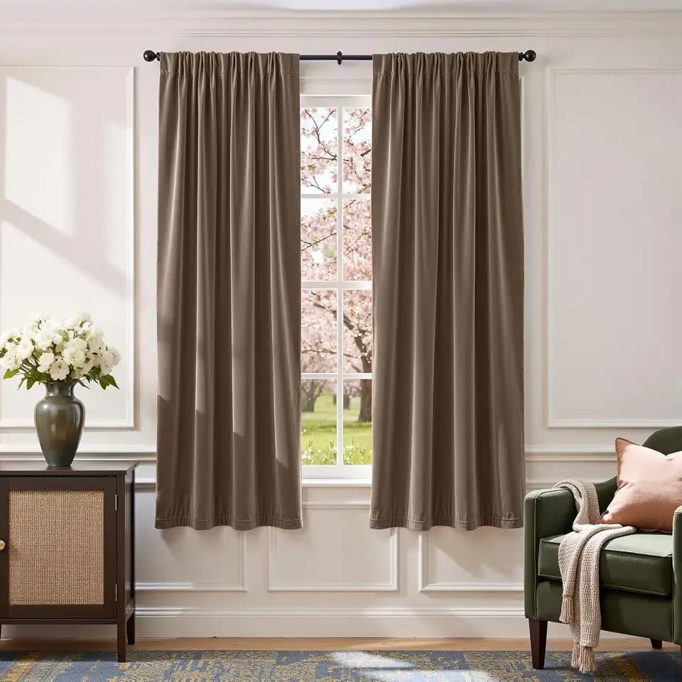 Lazzzy Truffle Velvet Curtains Quiet Luxury Rod Pocket 52×72 Inch 2 Panels