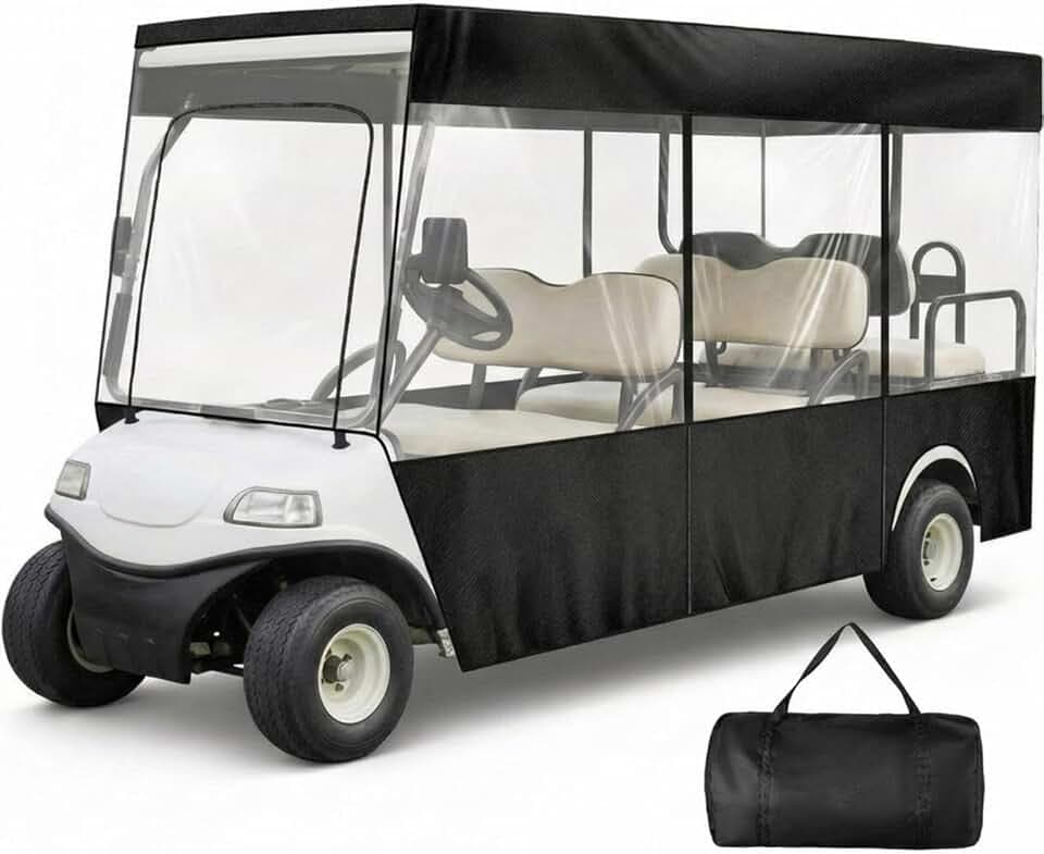 Woanger Golf Cart Enclosure, 6 Passenger Golf Cart Rain Cover(4 Forward + 2 Rear Facing), 600D Waterproof Enclosure with Zipper Clear PVC Windshield for All Weather Outdoor Protection(Black)