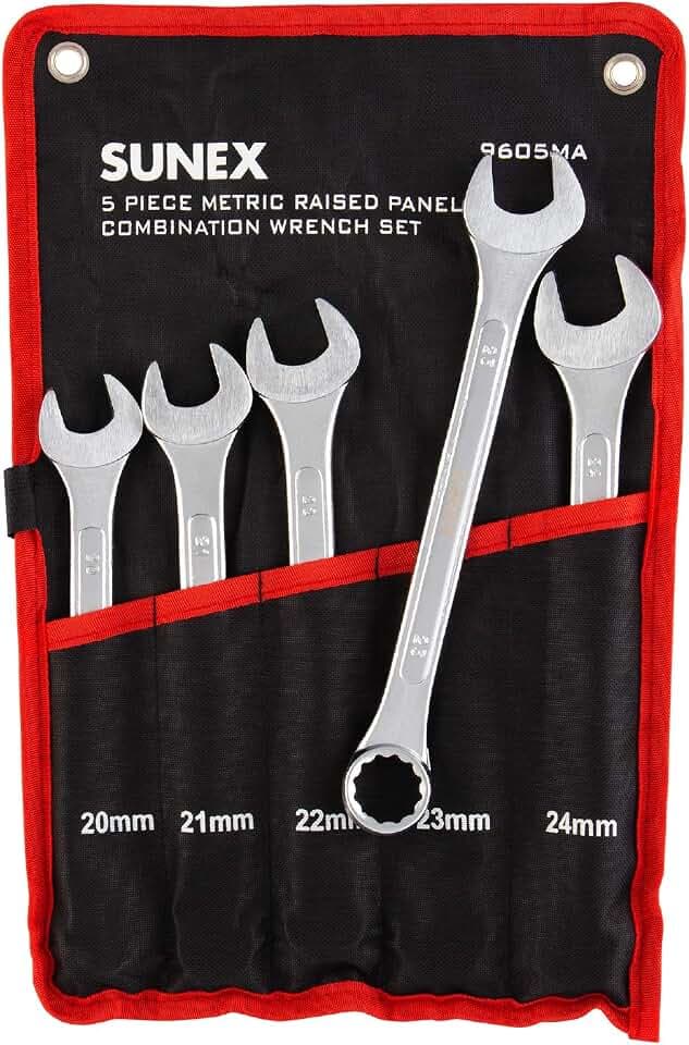 SUNEX TOOLS 9605MA 5 Piece Raised Panel Metric Combination Wrench Set (Raised Panel) CRV