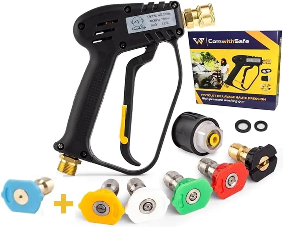 Hochdruckreiniger Pistole 4000 PSI und 6 Düsen Schnellanschluss- Autowaschpistole - M22(14mm) Schnittstelle, kompatibler Karcher K1-K7 Adapter, 2 Wasserfilter und Leitfaden inklusive