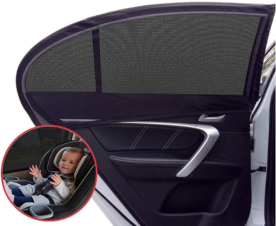 2Pcs Car Window Shade for Baby Universal Fit Adjustable Shade Breathable Mesh Car Curtains Window Net C a r Rear Door Outdoor Camping Netting (XL)
