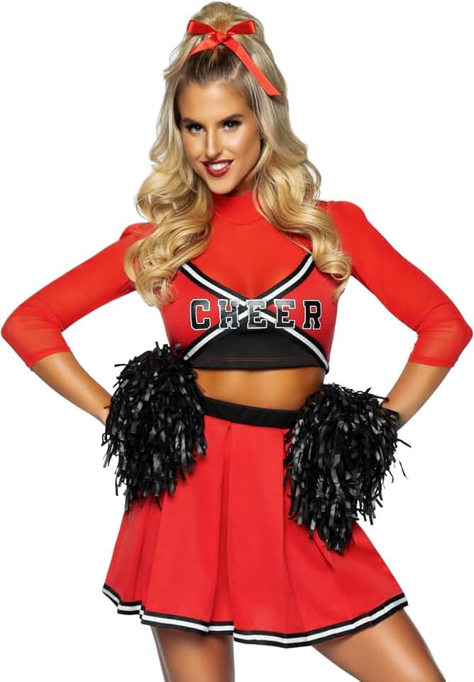 Leg Avenue womens 3 Pc Cheerleader Cutie Costume With Crop Top, Skirt, Pom Poms