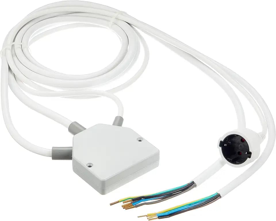 Küchenanschluss-Verteiler (Splitter-Box mit Anschlusskabeln für Kochfeld, Backofen und Herdanschlussdose, max. 11kW) Küchenanschlussbox/Herdanschluss-Verteiler, Weiß