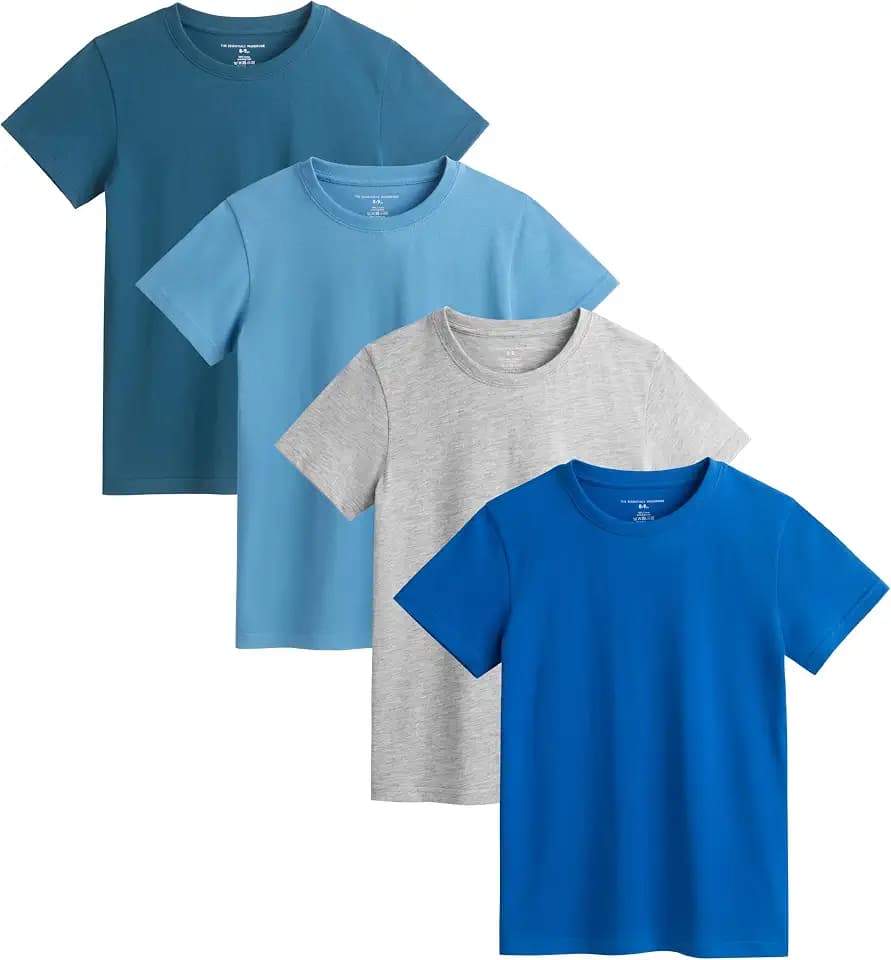 Jungen-T-Shirt, 4er-Pack, mehrfarbige T-Shirts für Jungen, Kinder, leicht, weich, bequeme Passform, Rundhalsausschnitt, Multipack, Baumwoll-T-Shirts – Größen 2–13 Jahre