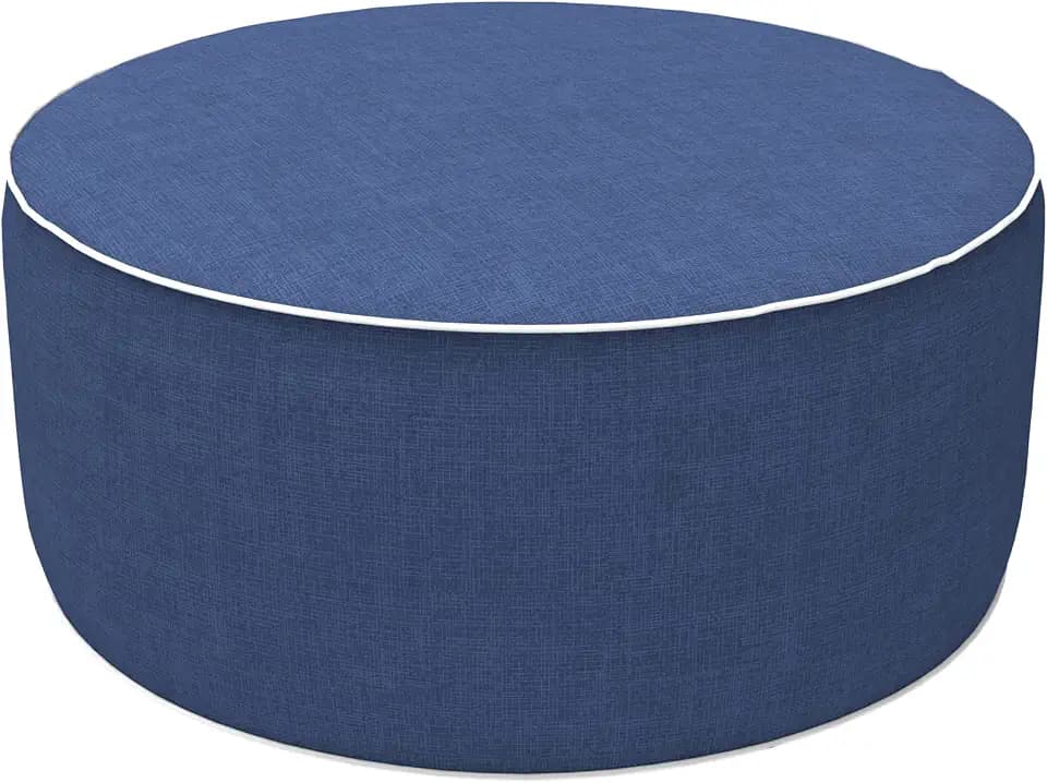 LVTXIII Outdoor/Indoor Inflatable Ottoman, All Weather Water-Repellent Round Footrest Stool with Handle, D21”x H9” Portable Pouf for Patio Garden Camping or Home-Navy Textured