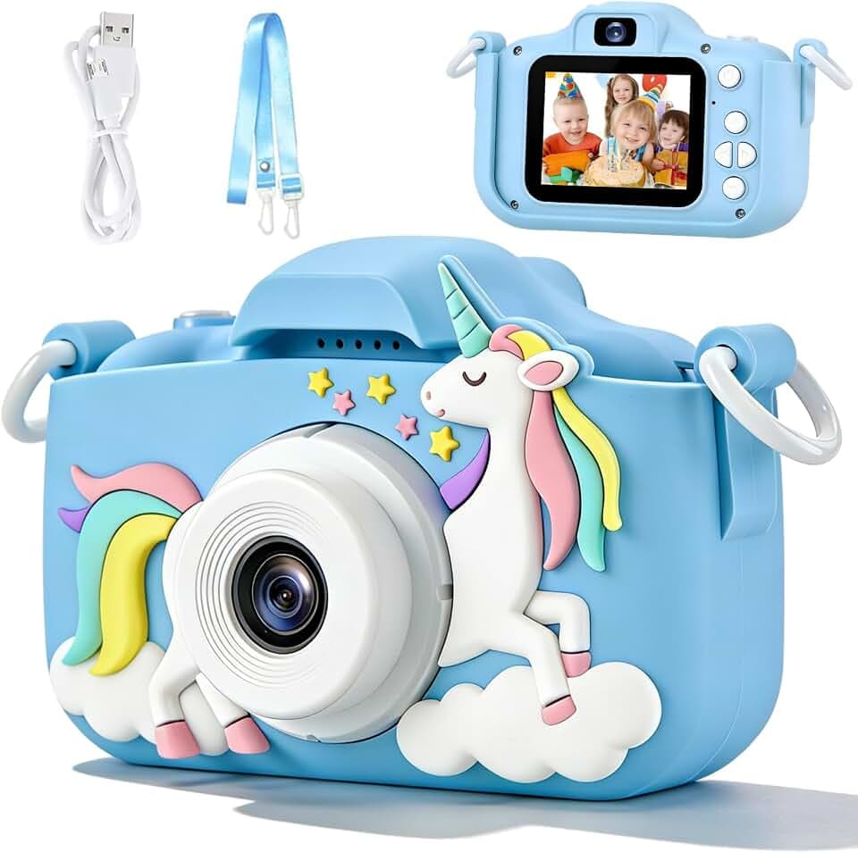 Kids Camera with 64GB Card Dual Lens 48MP 1080P Selfie Camera Christmas Birthday Gifts, Toddler Camera for Kids for 3-8 Year Old Girls