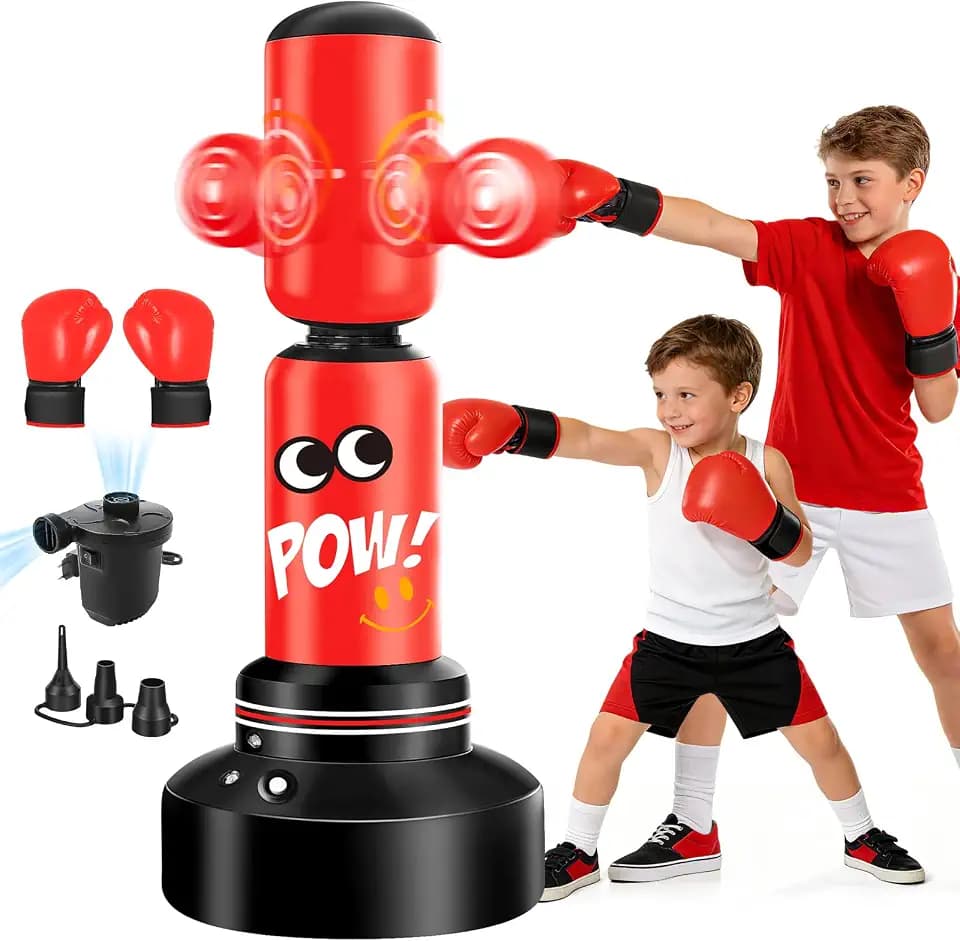 Boxsack Stehend Aufblasbarer Boxsack Kinder mit Abprallende Aktion und Nicht fallende Basis zum Üben von MMA Karate Taekwondo und zum Abbau von aufgestauter Energie