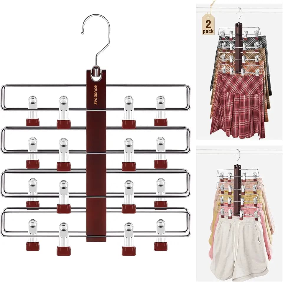 HOUSE DAY Skirt Hangers Space Saving with Clips 2 Pack, Holds 16 Bottoms