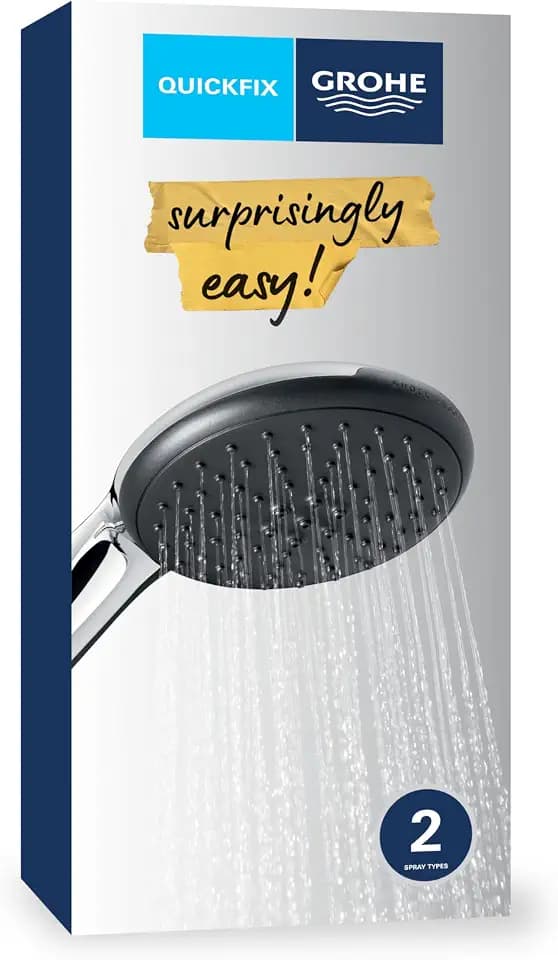 GROHE Vitalio 110, Duschkopf, 14l pro Min (Handbrause mit 2 Strahlarten, per Drehregler verstellbar, Universalanschluss, Silikonring schützt Duschbrause bei Stürzen), rund, chrom, 26947001