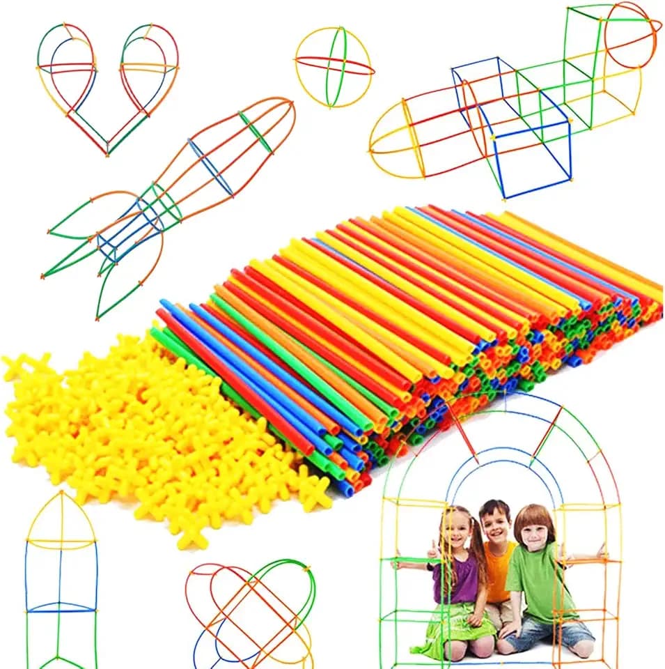 RAINBOW TOYFROG Straw Constructor Toys Stem Building Toys - 300 Pcs Connectors Toy Building Sets Kids Toys for Boys & Girls - Straw Building Set Engineering Kit - Autism Toy STEM Games