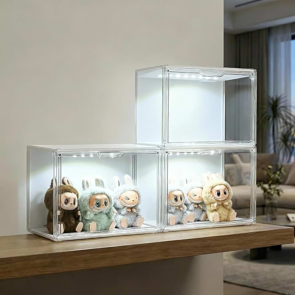 GUDEMAY stapelbare Acrylboxen mit Magnettür & LED, 3er-Set
